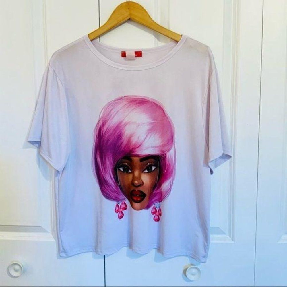 Rainbow Girl With Pink Hair Graphic Short Sleeve T Shirt XL